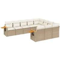 vidaXL Ensemble de salon de jardin 10 pièces avec coussins Beige Poly Rattan