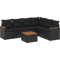 vidaXL Ensemble de salon de jardin 7 pièces avec coussins noir poly rotin