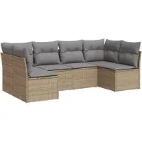vidaXL Ensemble de salon de jardin 6 pièces avec coussins Beige Poly Rattan