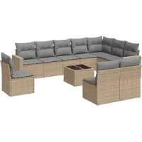 vidaXL Ensemble de salon de jardin 11 pièces avec coussins Beige Poly Rattan