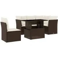 vidaXL Ensemble de salon de jardin 6 pièces avec coussins Marron Poly Rattan