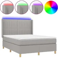 vidaXL Lit Boxspring avec matelas & LED Gris clair 140x200 cm Tissu