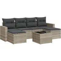 vidaXL Ensemble de salon de jardin 7 pièces avec coussins gris clair Poly rotin