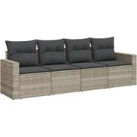 vidaXL Ensemble de salon de jardin 4 pièces avec coussins gris clair Poly rotin