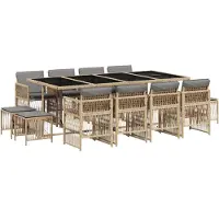Syfax Ensemble à manger de jardin coussins 13 pcs mélange beige rotin