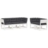 Syfax Salon de jardin 5 pcs avec coussins blanc bois massif de pin
