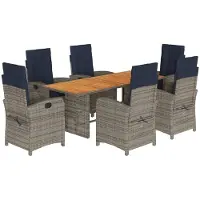 Syfax Ensemble à manger de jardin et coussins 7 pcs beige poly rotin