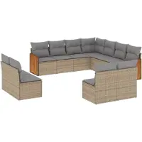 vidaXL Ensemble de salon de jardin 11 pièces avec coussins Beige Poly Rattan