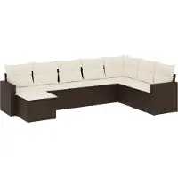 Syfax Salon de jardin 8 pcs avec coussins marron résine tressée