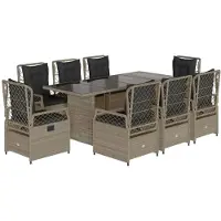 Syfax Ensemble à manger de jardin et coussins 9 pcs gris clair rotin