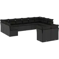 vidaXL Ensemble de 12 canapés de jardin avec coussins noir poly rotin