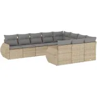 vidaXL Ensemble de salon de jardin 10 pièces avec coussins Beige Poly Rattan