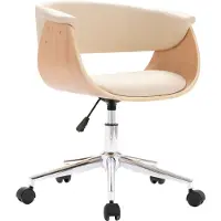 Syfax Chaise pivotante de bureau Crème Bois courbé et similicuir