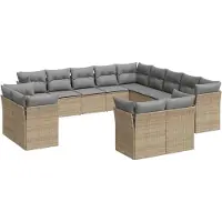 vidaXL Ensemble de 13 canapés de jardin avec coussins Beige Poly Rattan