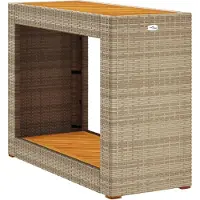 vidaXL Table d'appoint de jardin avec plateau en bois Beige Poly Rattan