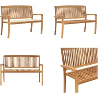vidaXL Banc de jardin empilable avec support 128,5 cm bois massif teck - Banc - Bancs - Banc de jardin
