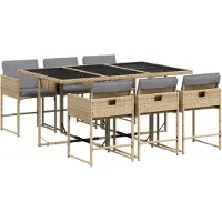 vidaXL Ensemble de jardin 7 pièces avec coussins Mélange beige Poly rotin