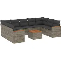 vidaXL Ensemble de salon de jardin 10 pièces avec coussins Gris Poly Rattan