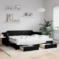Prolenta Maison Exclusive - Canapé-lit convertible avec tiroirs, noir, 90 x 200 cm, tissu