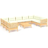 Syfax Salon de jardin 10 pcs avec coussins crème Bois de pin