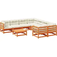 Prolenta Maison Exclusive - Salon de jardin 9 pcs avec coussins marron cire bois pin massif
