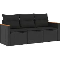 Syfax Salon de jardin 3 pcs avec coussins noir résine tressée