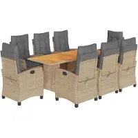 Syfax Ensemble à manger de jardin et coussins 9 pcs mélange beige