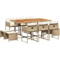 vidaXL Salon de jardin 11 pièces avec coussins Beige Poly Rattan