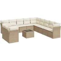 vidaXL Ensemble de 12 canapés de jardin avec coussins Beige Poly Rattan