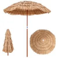 Costway Parasol Hawaii, Parasol de plage en paille PP inclinable, Parasol de marché réglable en hauteur, protection UV, parasol en paille pp avec sac de transport