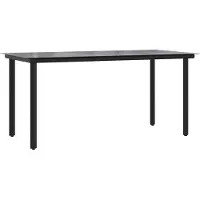 Syfax Table à dîner de jardin Noir 160x80x74 cm Acier et verre trempé