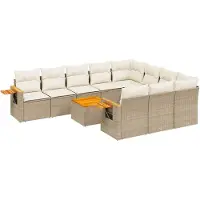 vidaXL Ensemble de salon de jardin 11 pièces avec coussins Beige Poly Rattan