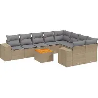 vidaXL Ensemble de salon de jardin 10 pièces avec coussins Beige Poly Rattan