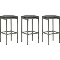 Syfax Tabourets de bar avec coussins lot de 3 gris résine tressée