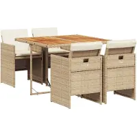 vidaXL Salon de jardin 5 pièces avec coussins Beige Poly Rattan