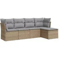 vidaXL Ensemble de salon de jardin 5 pièces avec coussins Beige Poly Rattan