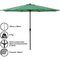 Casa.pro Parasol Parasol de marché Parasol à manivelle Jardin Vert / 230x300cm / 5,7kg / Acier / Polyester 160g/m² []