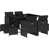 vidaXL Salon de jardin 9 pièces avec coussins noir poly rotin