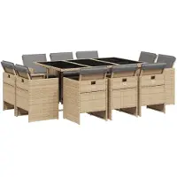 Syfax Ensemble à manger de jardin et coussins 11 pcs mélange beige