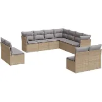 vidaXL Ensemble de salon de jardin 11 pièces avec coussins Beige Poly Rattan