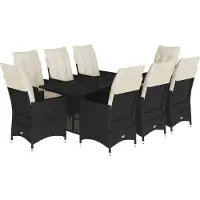 Syfax Ensemble à manger de jardin 9pcs coussins noir résine tressée