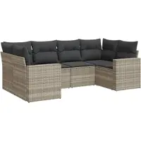 vidaXL Ensemble de salon de jardin 6 pièces avec coussins gris clair Poly rotin