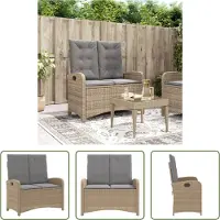 The Living Store Banc de jardin Réglable avec coussins Beige Poly Rattan