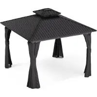 Blumfeldt Tonnelle 3x3m, Tonnelle de Jardin Extérieur avec Toit en Acier Galvanisé, Armature en Aluminium, Rideaux & Moustiquaire Inclus, Protection UV, Noir
