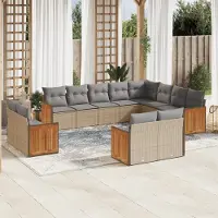 Prolenta Maison Exclusive - Salon de jardin avec coussins 12 pcs beige résine tressée