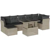 vidaXL Ensemble de jardin canapé 8 pièces avec coussins gris clair Poly rotin