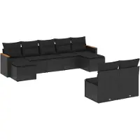 Syfax Salon de jardin 9 pcs avec coussins noir résine tressée