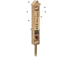 Relaxdays Hôtel à insectes avec support, en bois, maison à insectes de jardin, H x l x P : 150 x 15,5 x 11 cm, hôtel à papillons, couleur naturelle