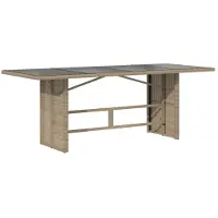 Syfax Table de jardin avec dessus en verre beige résine tressée
