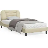 Prolenta Maison Exclusive - Sommier avec éclairage LED, sans matelas « Hvar » Crème 90 x 200 cm, tissu